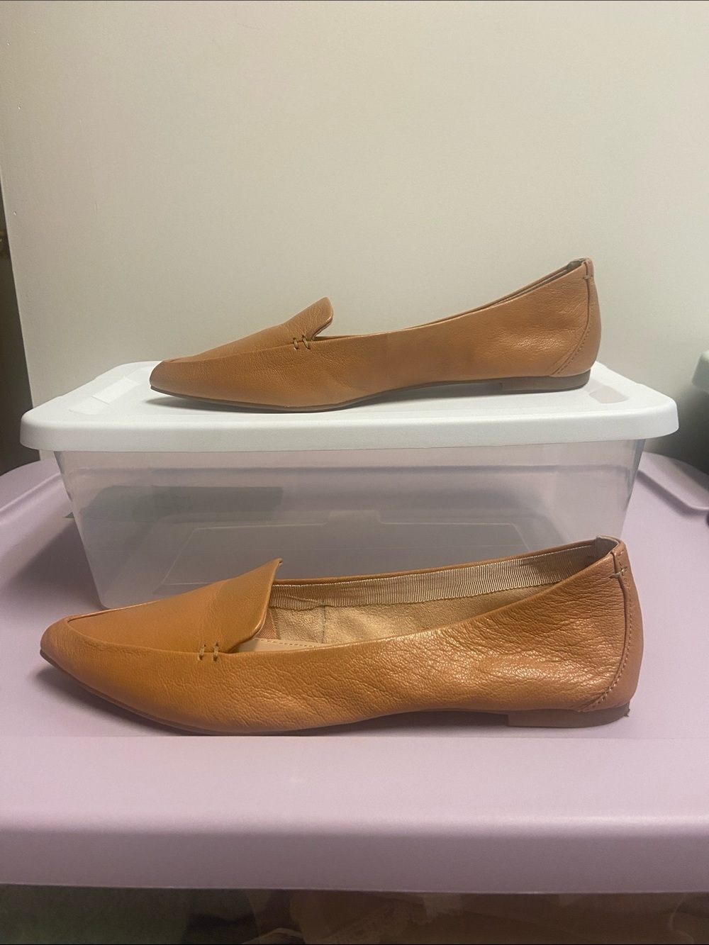 Essex Lane Cognac Pointed-Toe Leather Flats